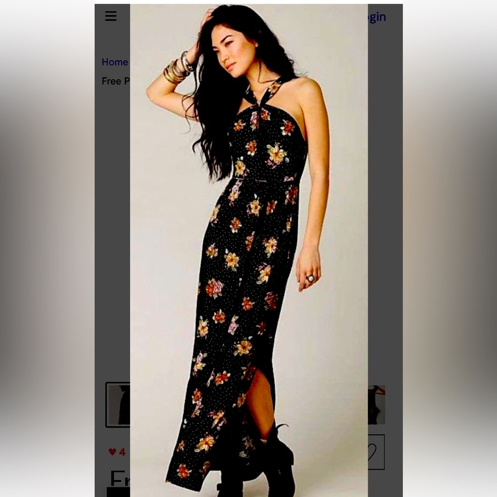 Free People black Floral halter Maxi dress